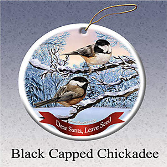 Holiday Pet Gifts Black Capped Chickadee Bird Porcelain Christmas Tree Ornament