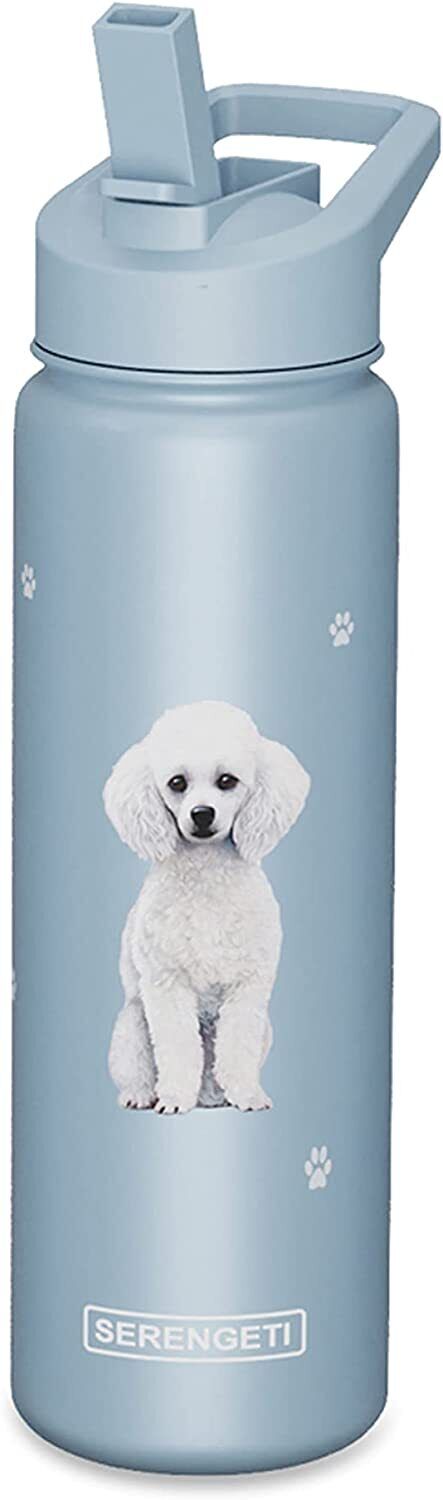E&S Pets Stainless Steel Water Bottle 24 Oz., Spill Proof (Poodle)