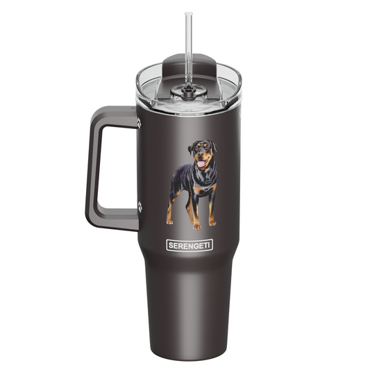 Serengeti 40 Oz Rottweiler Dog Stainless Steel Tumbler with Handle, Straw & Lid