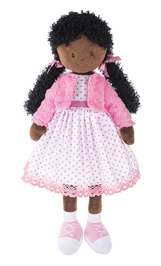 Ganz Rosemary Stuffed Toy Ethnic Brown Doll, 20" with Black Hair & Pink Dress