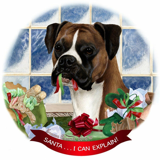Fawn Boxer Dog Porcelain Hanging Ornament Pet Gift 'Santa.. I Can Explain!'