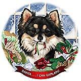 Chihuahua Long Haired Tri Dog Porcelain Ornament 'Santa. I Can Explain!'