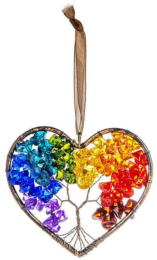 Ganz Hanging Ornament, 3-inch Width, Acrylic (Heart Rainbow Tree of Life)