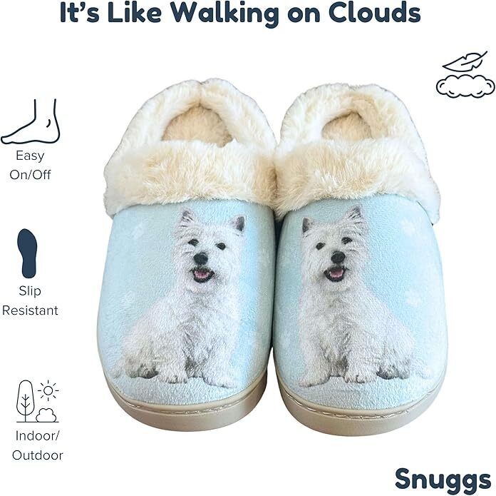 E&S Pets Westie Snugg Slippers for Pet Lovers - Fuzzy Memory Foam, S/M