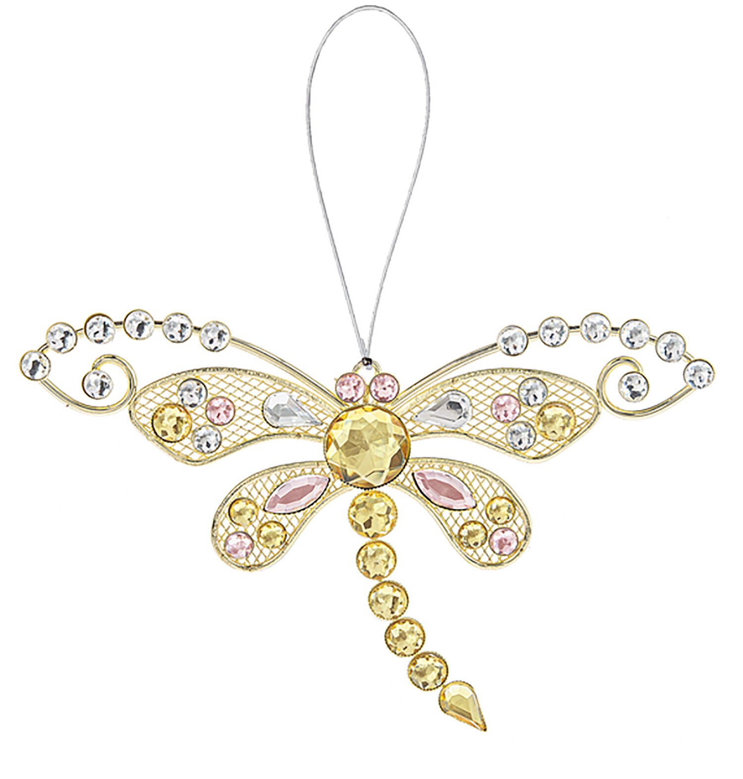 Colorful 6 Inch Sparkle Dragonfly Ornament/Sun-catcher (Pink Crystals)