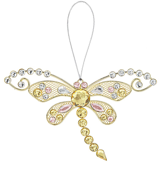 Colorful 6 Inch Sparkle Dragonfly Ornament/Sun-catcher (Pink Crystals)