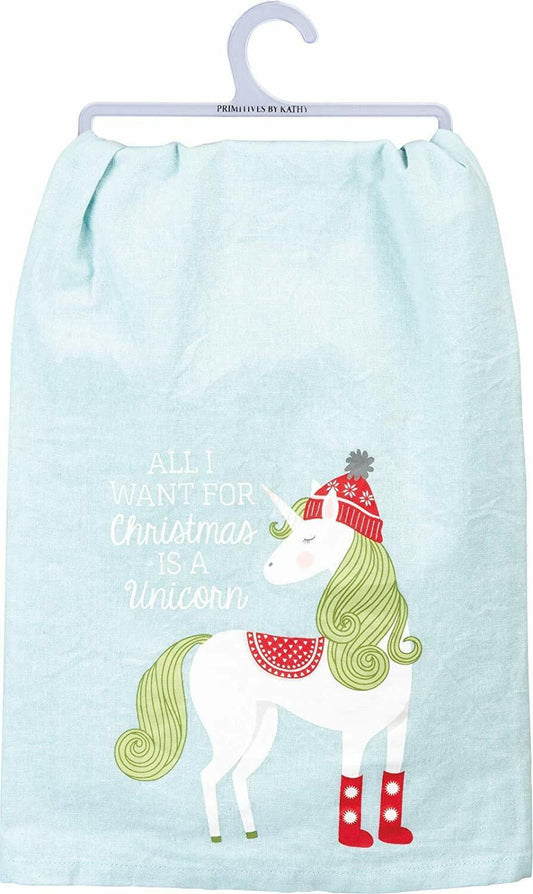 Primitives by Kathy Dish Towel - All I Want for Christmas is A Unicorn