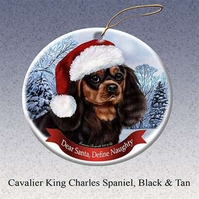 Black and Tan Cavalier King Charles Spaniel Dog Santa Hat  Ornament Porcelain