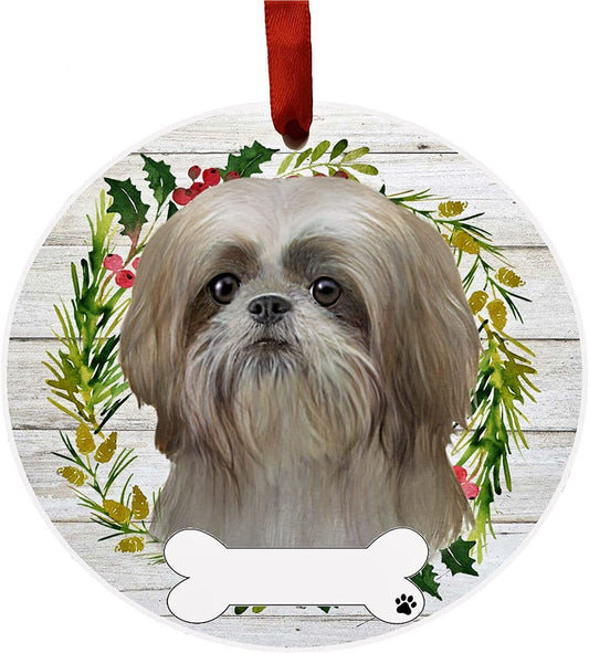 Shih Tzu Tan Ornament - E&S Pets, DIY Personalizable, Ceramic Round Ornament
