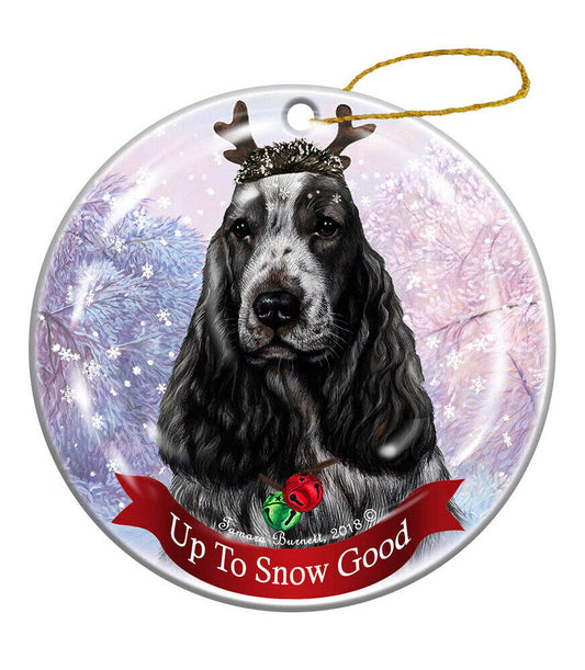 Holiday Pet English Cocker Blue Roan Reindeer Dog Porcelain Christmas Ornament