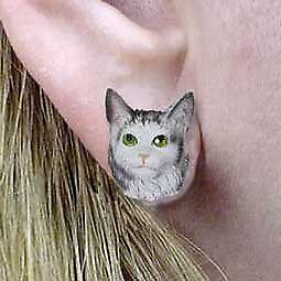 Conversation Concepts Silver Tabby Maine Coon Cat Earrings Post