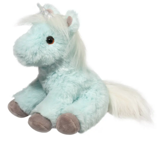 Douglas Mini Bonnie Soft Ice Blue Unicorn Plush Stuffed Animal, 6" sitting