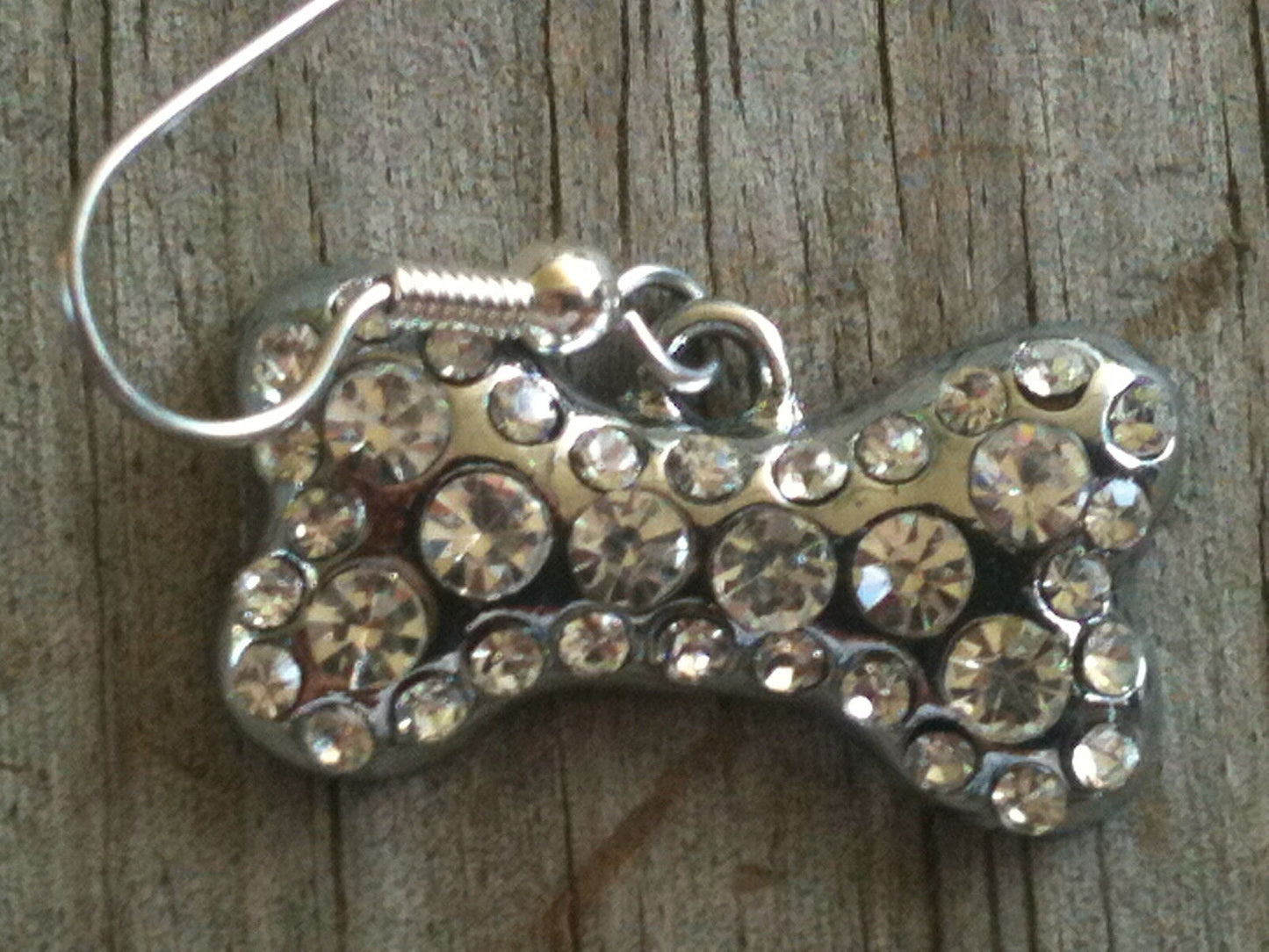 Clear Sparkling Crystal Bone Dog Earrings