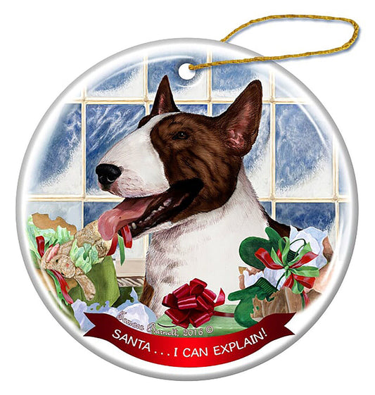 Bull Terrier Brindle Dog Porcelain Ornament Pet Gift Santa I Can Explain!