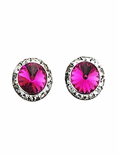 Finishing Touch Lg Crystal Stone Show Earrings Fuchsia Dark Pink Silver Finish