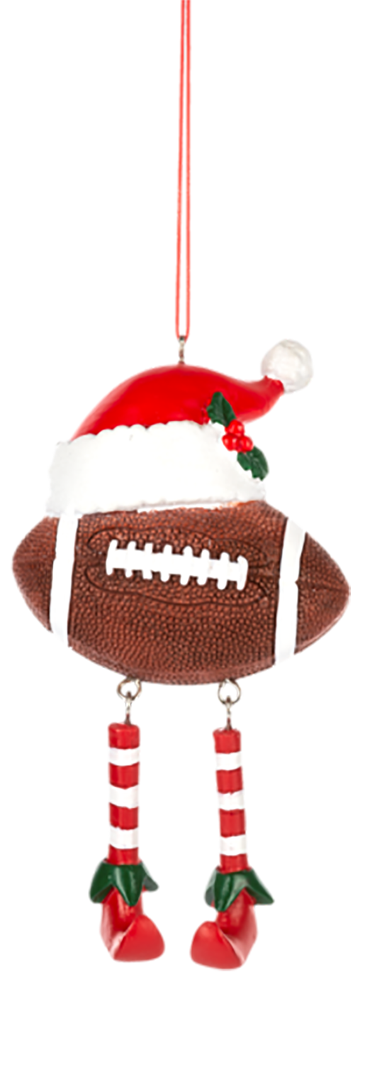 Midwest/CBK Sport Ball Ornament with Santa Hat and Elf Shoes, 5" - Football