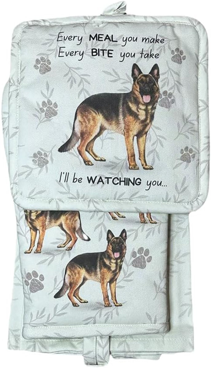 E&S Pets German Shepherd 3 Piece Kitchen Set -  Oven Mitt, Towel, Pot Holder