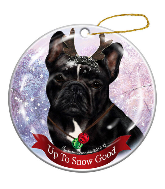Holiday Pet Gifts Black and White French Bulldog Dog Porcelain Christmas