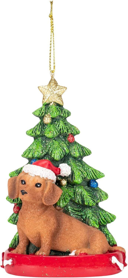 Kurt Adler Red Dachshund with Santa Hat Christmas Tree Ornament, 4.25 "
