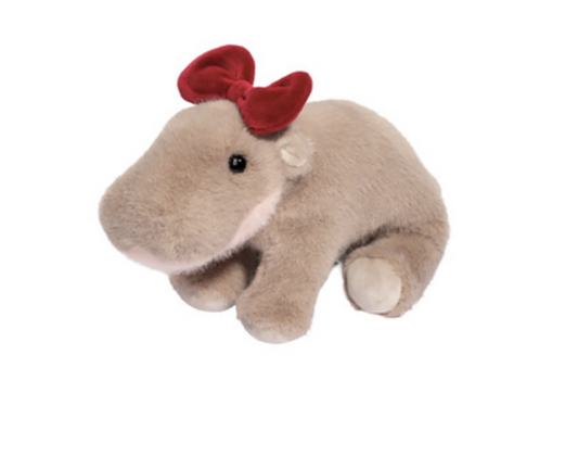 Douglas Holiday Nibbles the Hippo with Red Bow Plush Stuffed Animal Toy, 4.5"