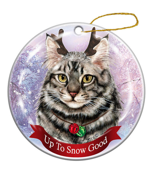 Holiday Pet Gifts Maine Coon Silver Tabby Cat Porcelain Christmas Ornament
