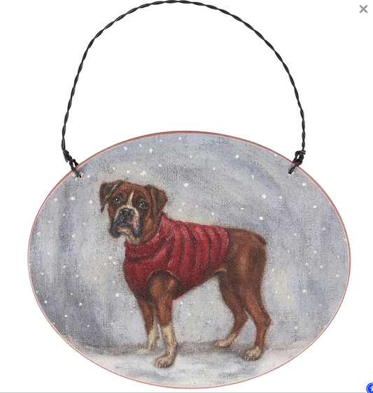 Primitives By Kathy Cozy Boxer Dog with Sweater Wooden Christmas Ornament