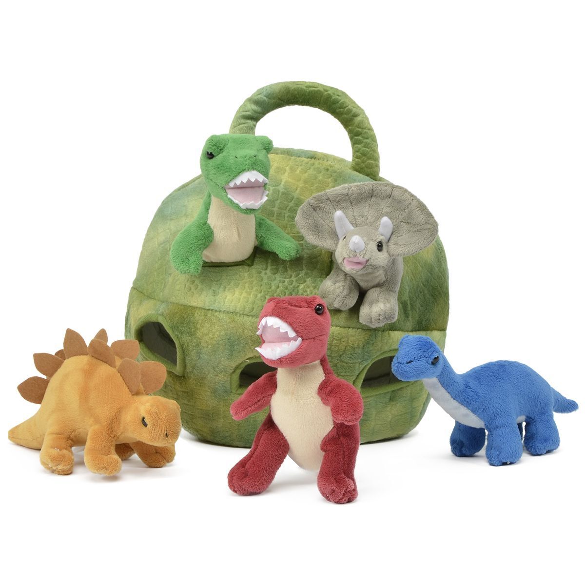Plush Dinosaur House with Five Dinosaurs in Dinosaur Carrying Case