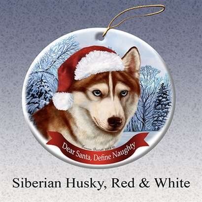 Holiday Pet Gifts Siberian Husky (Red & White) Santa Hat Dog Porcelain Ornament
