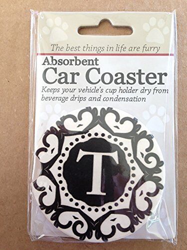 ES Pets Absorbent Stoneware Car Cup Holder Coaster, Initial T