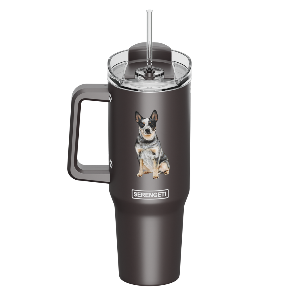Serengeti 40 Oz Aus Cattle Dog Stainless Steel Tumbler w Handle, Straw & Lid