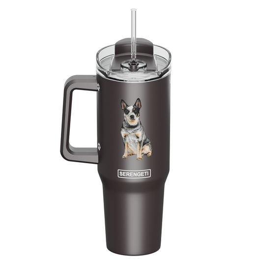 Serengeti 40 Oz Aus Cattle Dog Stainless Steel Tumbler w Handle, Straw & Lid