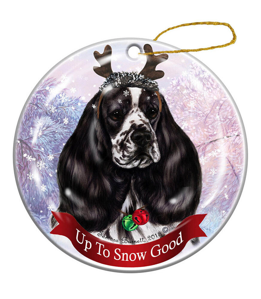 Holiday Pet Gifts Black/White Parti Cocker Spaniel Dog Porcelain Christmas