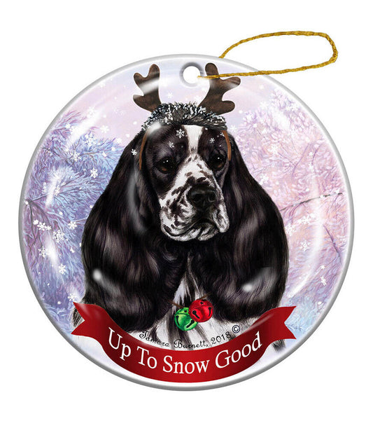 Holiday Pet Gifts Black/White Parti Cocker Spaniel Dog Porcelain Christmas