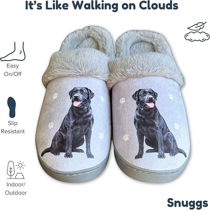 E&S Pets Black Labrador Snugg Slippers for Pet Lovers - Fuzzy Memory Foam, S/M