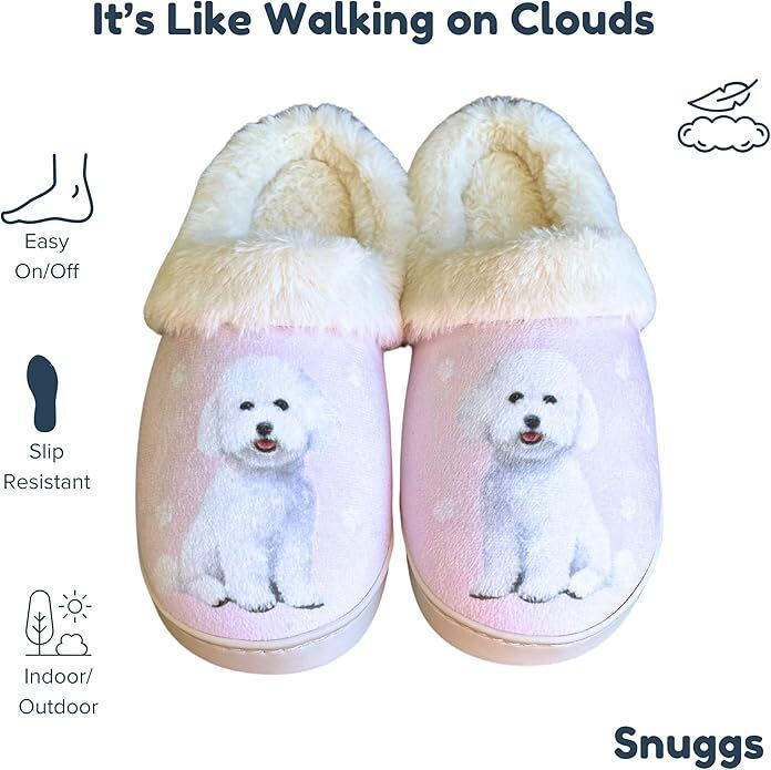 E&S Pets Bichon Frise Snugg Slippers for Pet Lovers -  Memory Foam, S/M