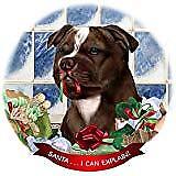 Staffordshire Bull Terrier Chocolate Porcelain Ornament 'Santa. I Can Explain!'
