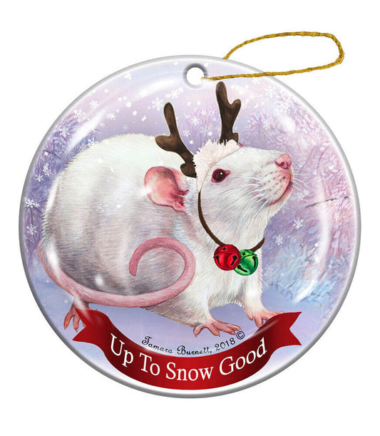 Holiday Pet Gifts Rat White Pink Eyed Porcelain Christmas Ornament