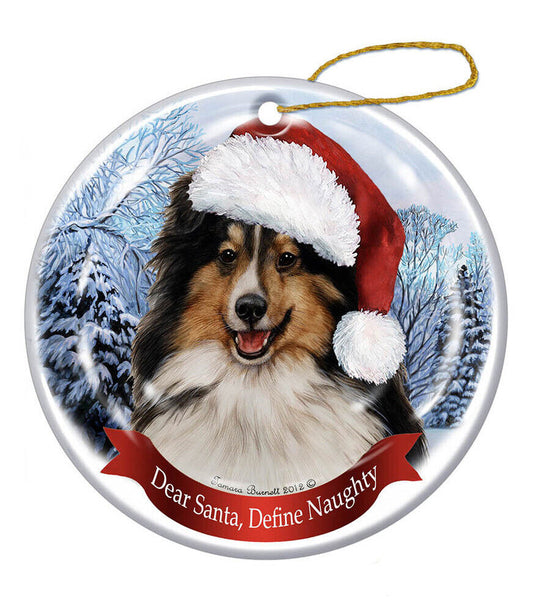 Holiday Pet Gifts Sheltie (Tri-Color) Santa Hat Dog Porcelain Christmas Ornament