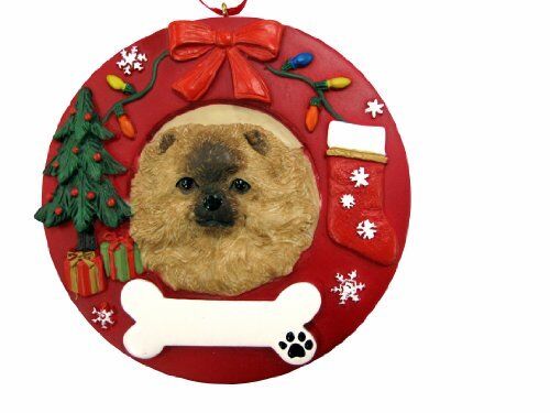 E&S Pets Pomeranian Christmas Ornament Wreath Shaped Easily Personalized