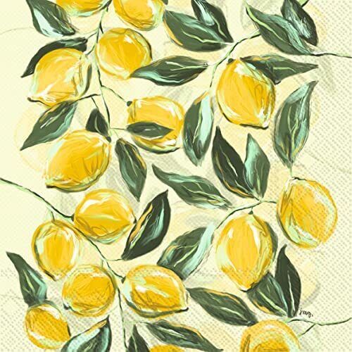 Boston International 5 x 5 in. Paper Cocktail Napkins Painterly Lemons