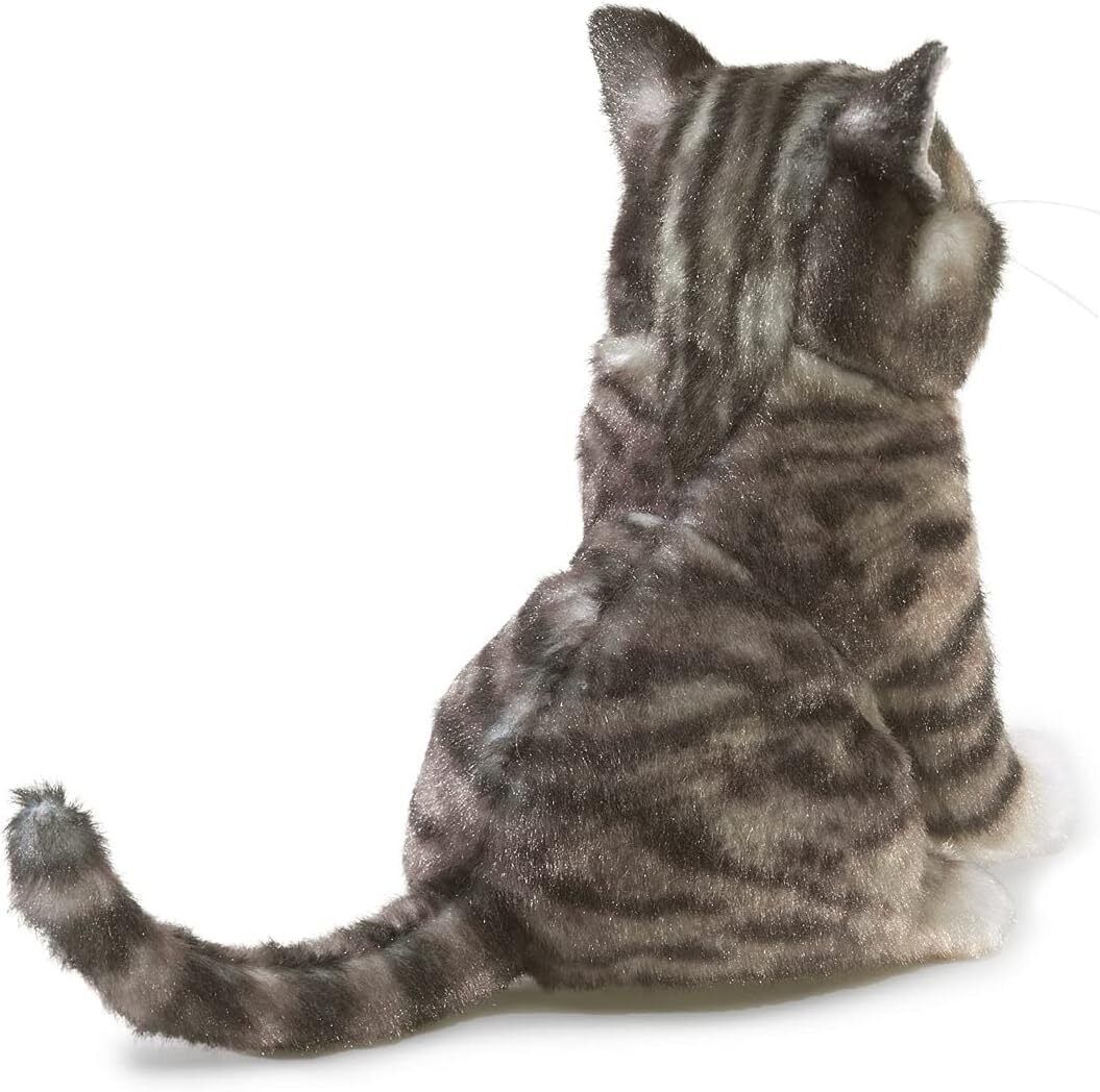 Folkmanis Mini Tabby Cat Finger Puppet, Gray; Black; White