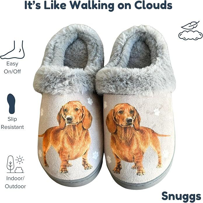 E&S Pets Red Dachshund Snugg Slippers for Pet Lovers - Fuzzy Memory Foam, S/M