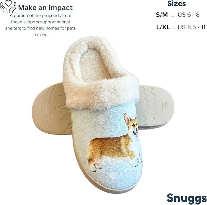 E&S Pets Corgi Snugg Slippers for Pet Lovers - Fuzzy Memory Foam, L/XL