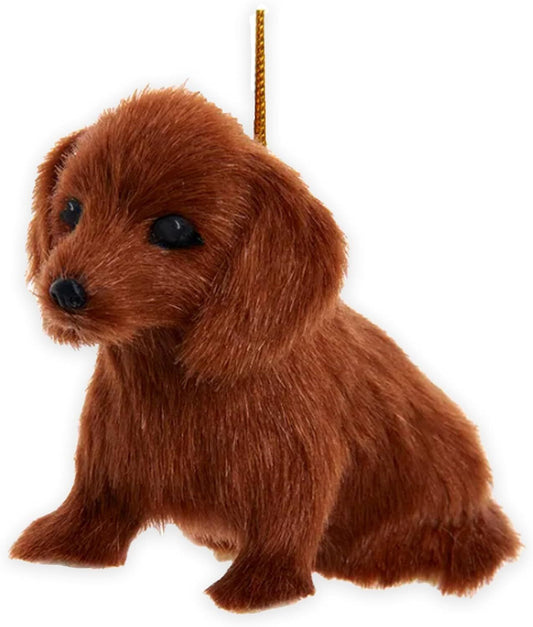 Kurt Adler F2242BDA Furry Brown Dachshund Dog 4 Inch Hanging Christmas Ornament