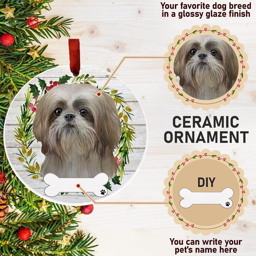 Shih Tzu Tan Ornament - E&S Pets, DIY Personalizable, Ceramic Round Ornament