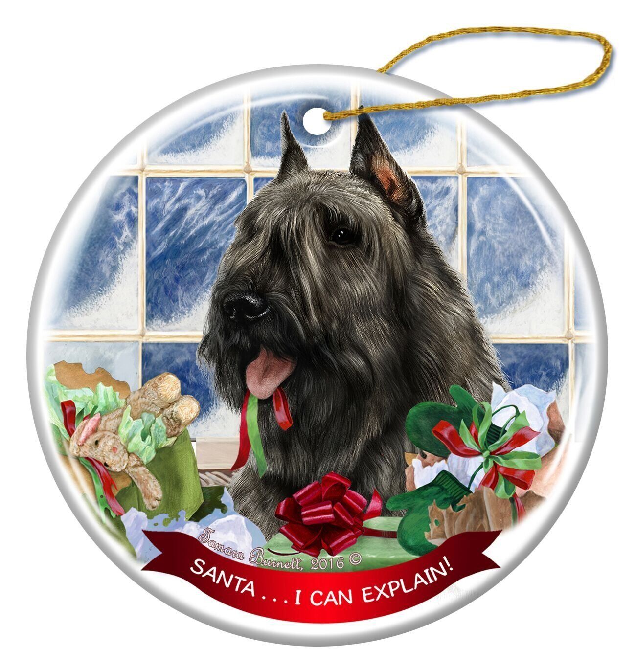Grey Bouvier Dog Porcelain Hanging Ornament Pet Gift Santa I Can Explain!
