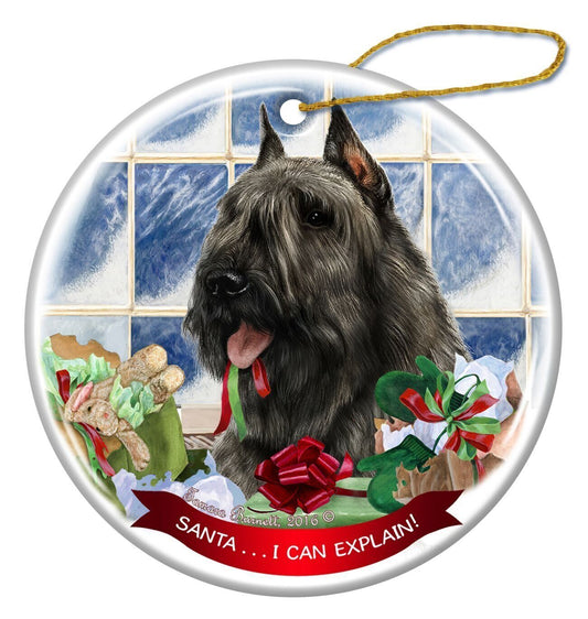 Grey Bouvier Dog Porcelain Hanging Ornament Pet Gift Santa I Can Explain!