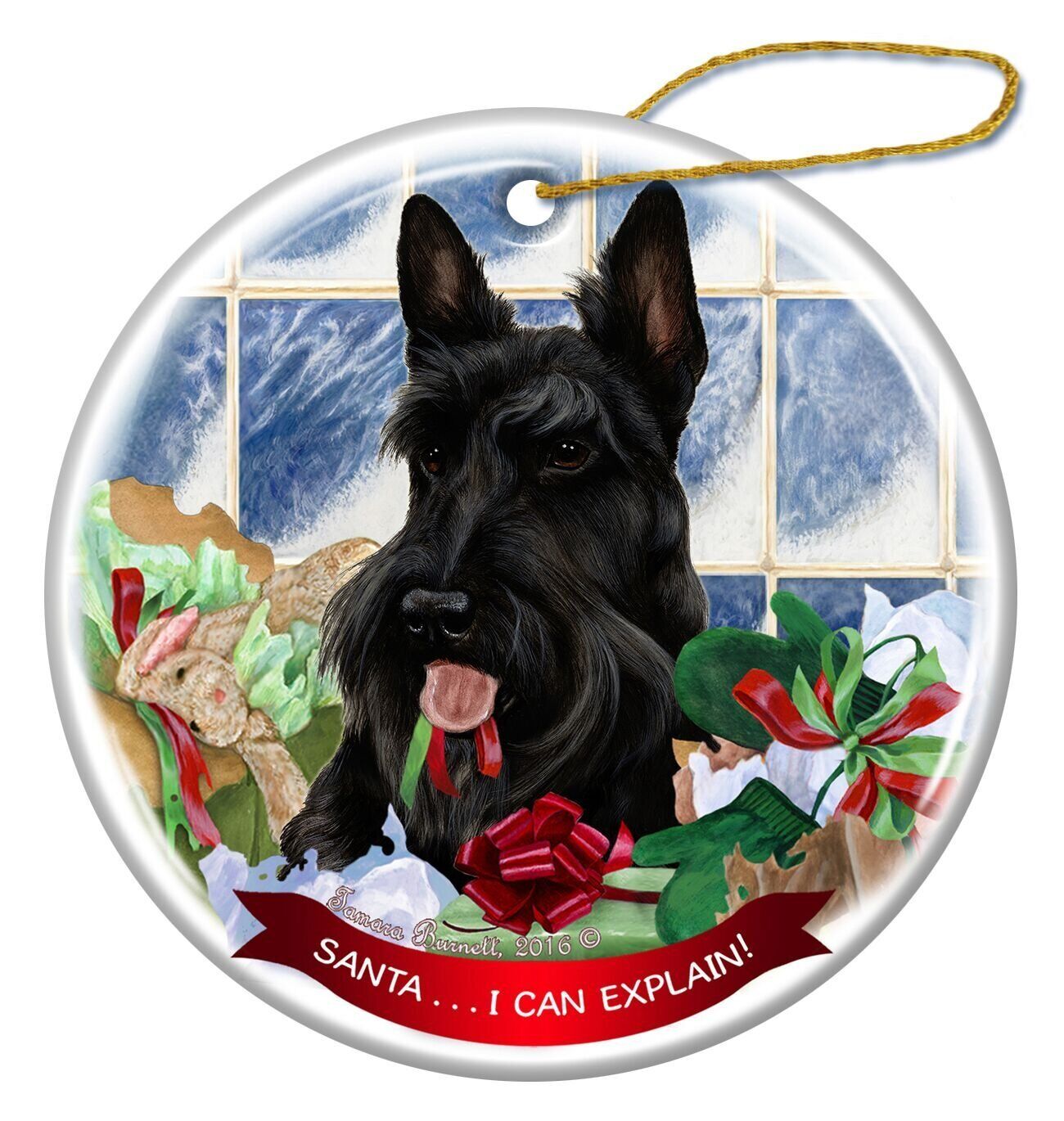 Black Scottish Terrier Dog Porcelain Ornament Pet Gift 'Santa.. I Can Explain!