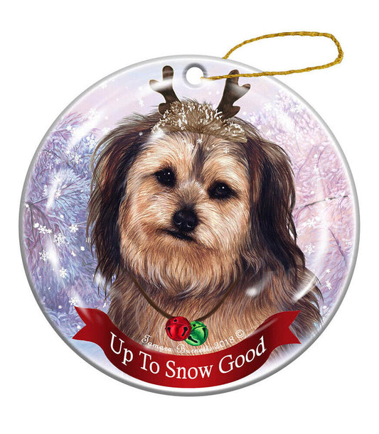 Yorkipoo Dog Reindeer Porcelain Christmas Ornament