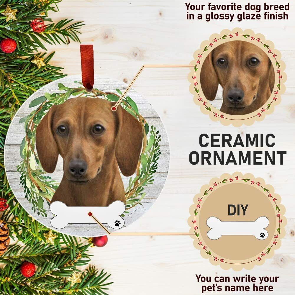 Red Dachshund Ornament - E&S Pets, DIY Personalizable, Ceramic Round Ornament